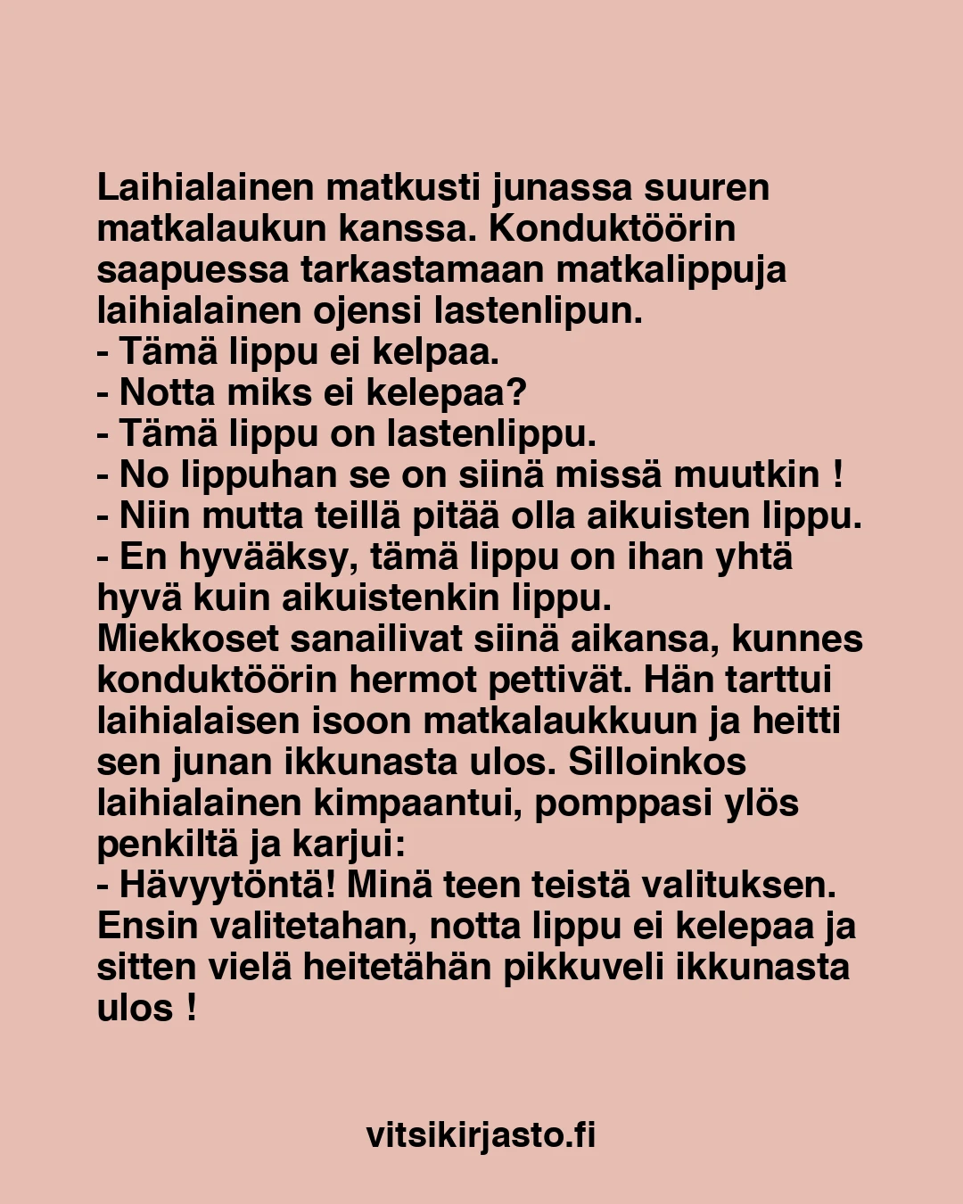 Laihialainen matkusti junassa suuren matkalaukun kanssa